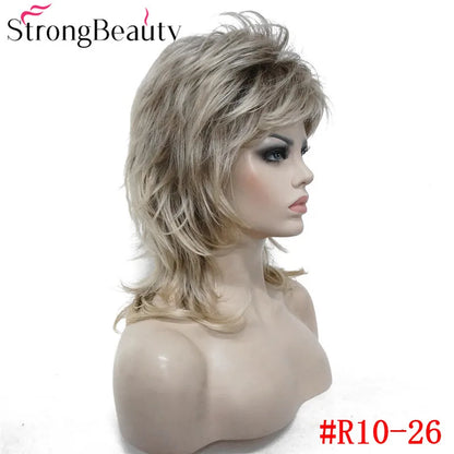 Perruque synthétique ondulée mi-longue pour femmes, cheveux naturels, sans capuchon