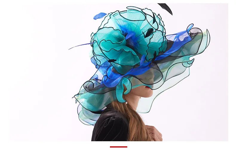 FS Organza Kentucky Derby Fascinators chapeau pour femmes dames à large bord chapeaux de soleil fleurs élégant mariage mariée église fête Fedoras