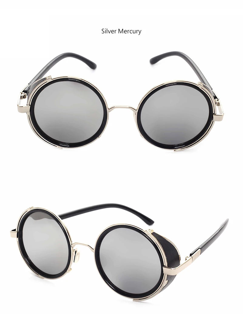 Lunettes de soleil Steampunk rétro pour hommes et femmes, rondes en métal ShiPublishSun, marque de créateur, lunettes de mode, lentille miroir UV400
