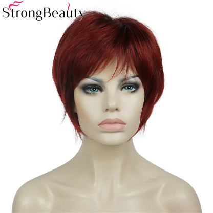 StrongBeauty-Perruques Synthétiques Courtes Droites, Cheveux Doux, Layered Shag, Ombre Blonde