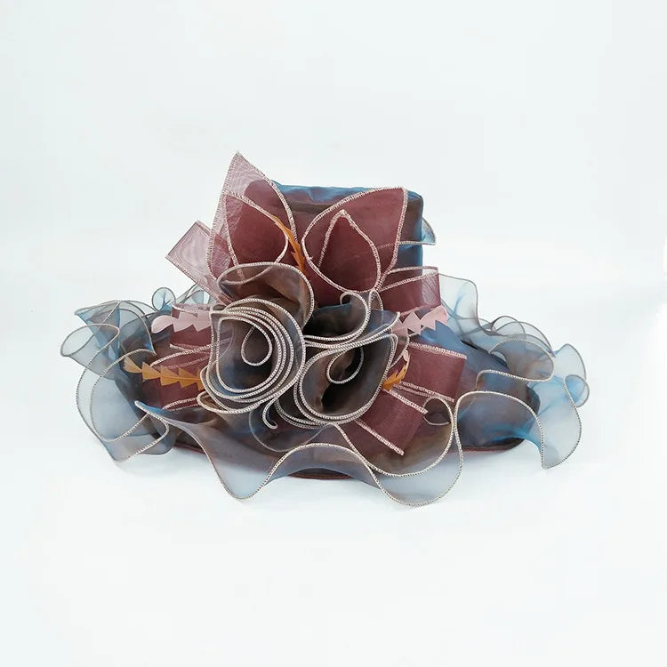 Chapeau d'été à large bord pour femmes, ruban en Organza, Protection UV florale, casquette de soleil de plage, chapeau pour vacances, église, casquette de fête, B-8624