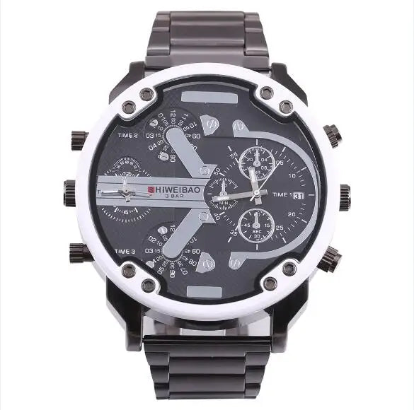 Marque grand cadran bande d'acier double affichage de l'heure hommes montres chronographe Quartz montre-bracelet militaire Relogio Masculino Hombre Reloj