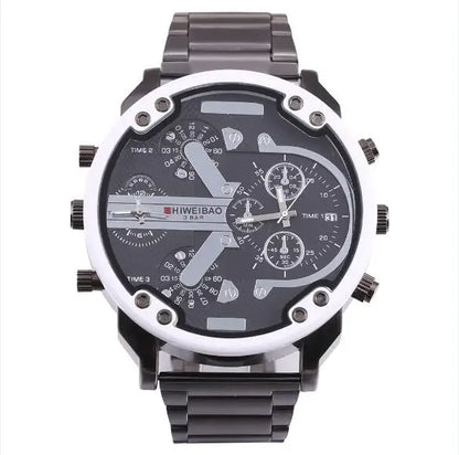 Marque grand cadran bande d'acier double affichage de l'heure hommes montres chronographe Quartz montre-bracelet militaire Relogio Masculino Hombre Reloj