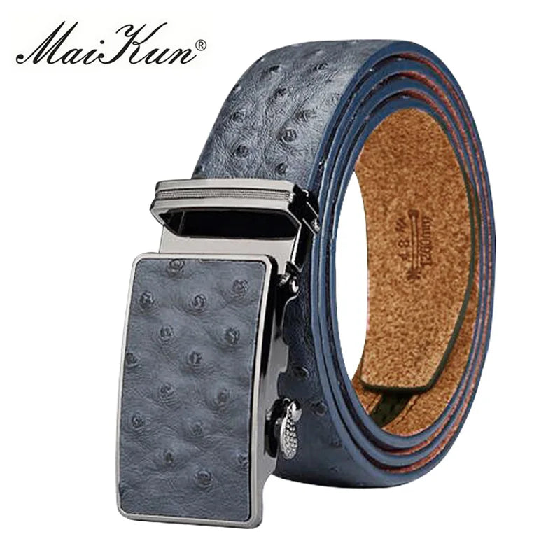Maikun – Ceinture en cuir de luxe pour hommes, design Original, Grain d'autruche, automatique, avec boucle