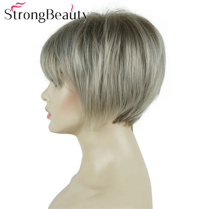 StrongBeauty-Perruques Synthétiques Courtes Droites, Cheveux Doux, Layered Shag, Ombre Blonde