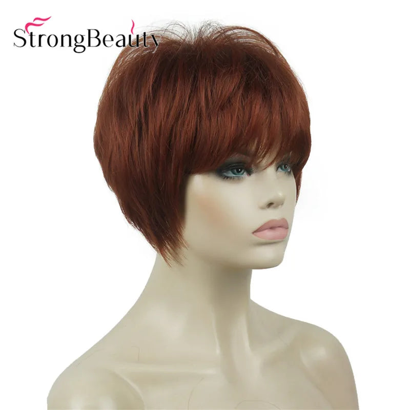 StrongBeauty-Perruques Synthétiques Courtes Droites, Cheveux Doux, Layered Shag, Ombre Blonde