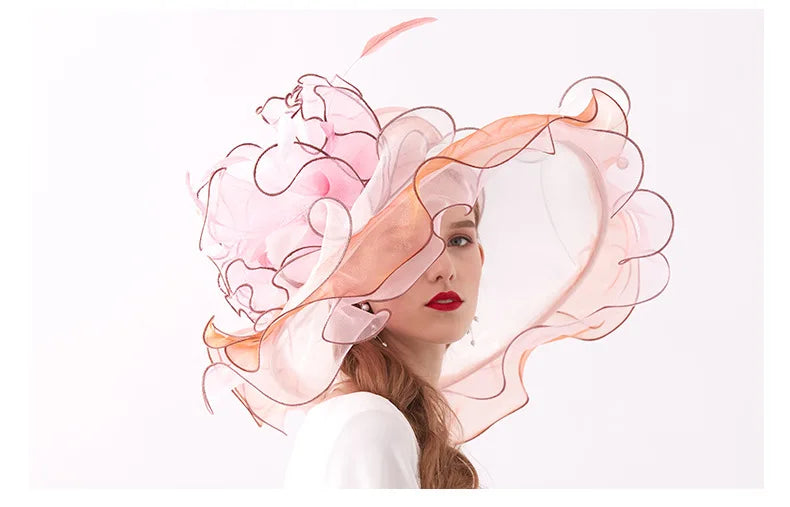 FS Organza Kentucky Derby Fascinators chapeau pour femmes dames à large bord chapeaux de soleil fleurs élégant mariage mariée église fête Fedoras