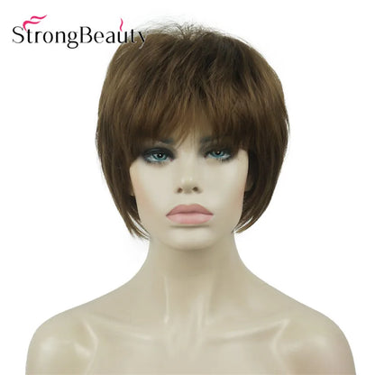 StrongBeauty-Perruques Synthétiques Courtes Droites, Cheveux Doux, Layered Shag, Ombre Blonde