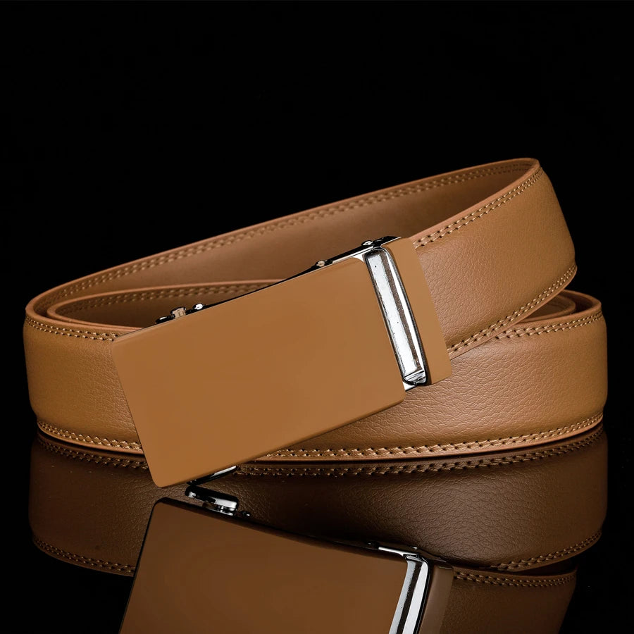 Plyesxale-Ceinture en cuir véritable pour homme, ceinture habillée à cliquet, haute qualité, automatique, bleu, rouge, marron clair, environnement B36
