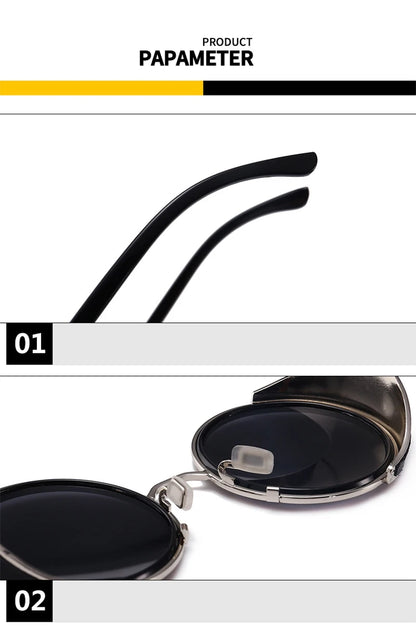 Lunettes de soleil Steampunk rétro pour hommes et femmes, rondes en métal ShiPublishSun, marque de créateur, lunettes de mode, lentille miroir UV400