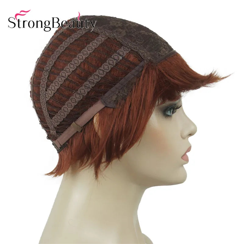 StrongBeauty-Perruques Synthétiques Courtes Droites, Cheveux Doux, Layered Shag, Ombre Blonde