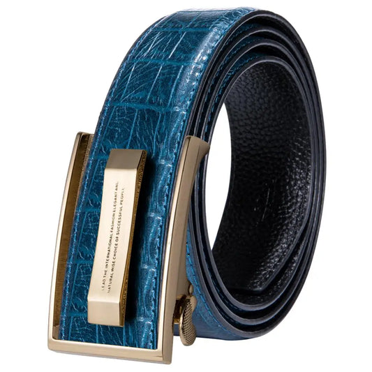 Ceinture en cuir de Crocodile bleu pour hommes, avec boucle automatique dorée, pour Jeans de Cowboy, nouvelle mode 2020