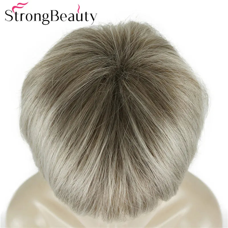 StrongBeauty-Perruques Synthétiques Courtes Droites, Cheveux Doux, Layered Shag, Ombre Blonde