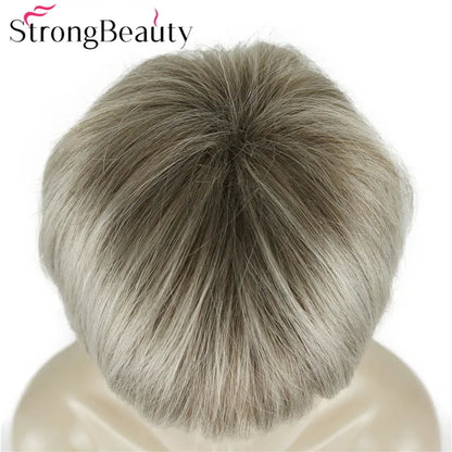 StrongBeauty-Perruques Synthétiques Courtes Droites, Cheveux Doux, Layered Shag, Ombre Blonde