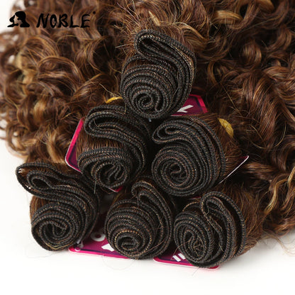 Noble tissage de cheveux synthétiques 16-20 pouces 7 pièces/lot Afro crépus bouclés paquets de cheveux avec fermeture dentelle synthétique pour les femmes noires