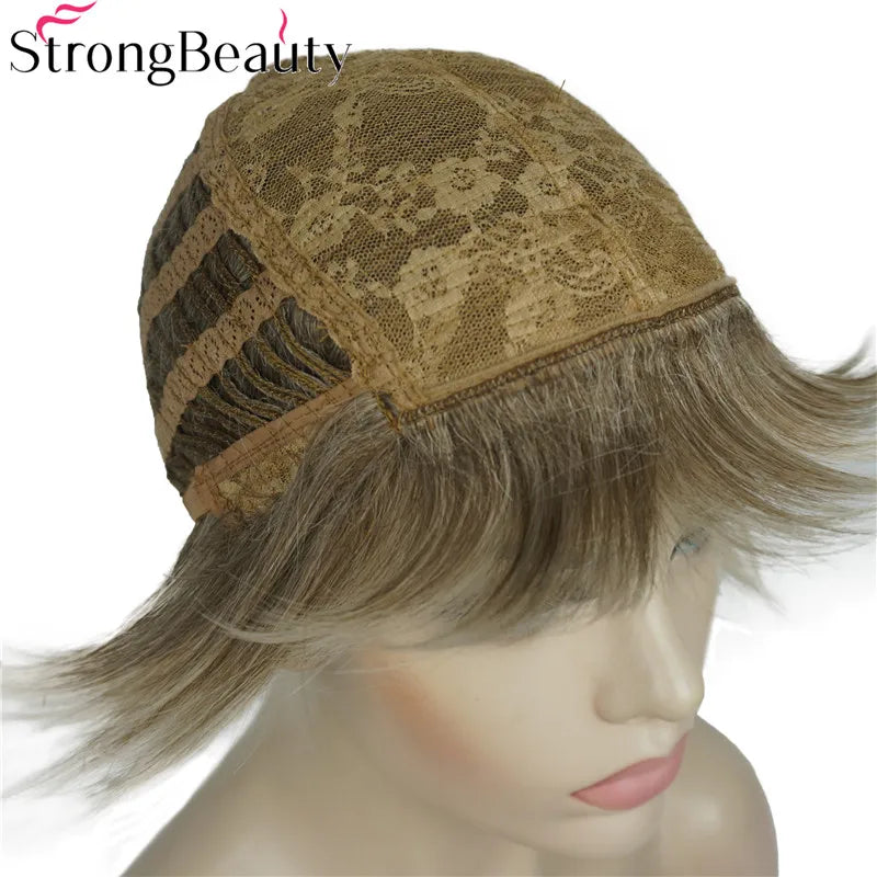 StrongBeauty-Perruques Synthétiques Courtes Droites, Cheveux Doux, Layered Shag, Ombre Blonde