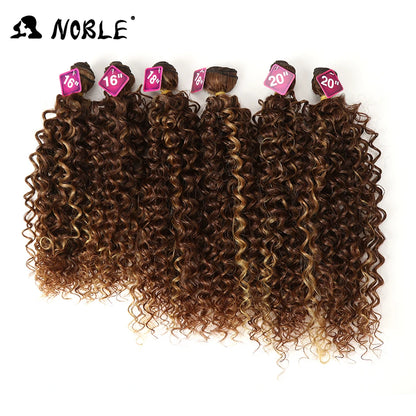 Noble tissage de cheveux synthétiques 16-20 pouces 7 pièces/lot Afro crépus bouclés paquets de cheveux avec fermeture dentelle synthétique pour les femmes noires