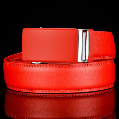 Plyesxale-Ceinture en cuir véritable pour homme, ceinture habillée à cliquet, haute qualité, automatique, bleu, rouge, marron clair, environnement B36