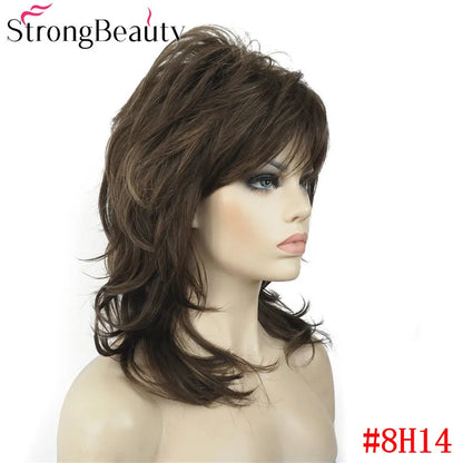 Perruque synthétique ondulée mi-longue pour femmes, cheveux naturels, sans capuchon