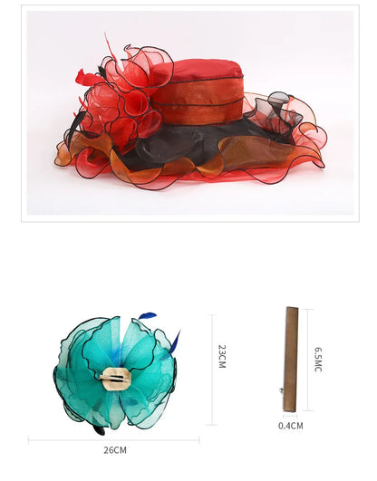 FS Organza Kentucky Derby Fascinators chapeau pour femmes dames à large bord chapeaux de soleil fleurs élégant mariage mariée église fête Fedoras