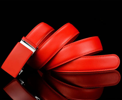 Plyesxale-Ceinture en cuir véritable pour homme, ceinture habillée à cliquet, haute qualité, automatique, bleu, rouge, marron clair, environnement B36