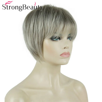 StrongBeauty-Perruques Synthétiques Courtes Droites, Cheveux Doux, Layered Shag, Ombre Blonde