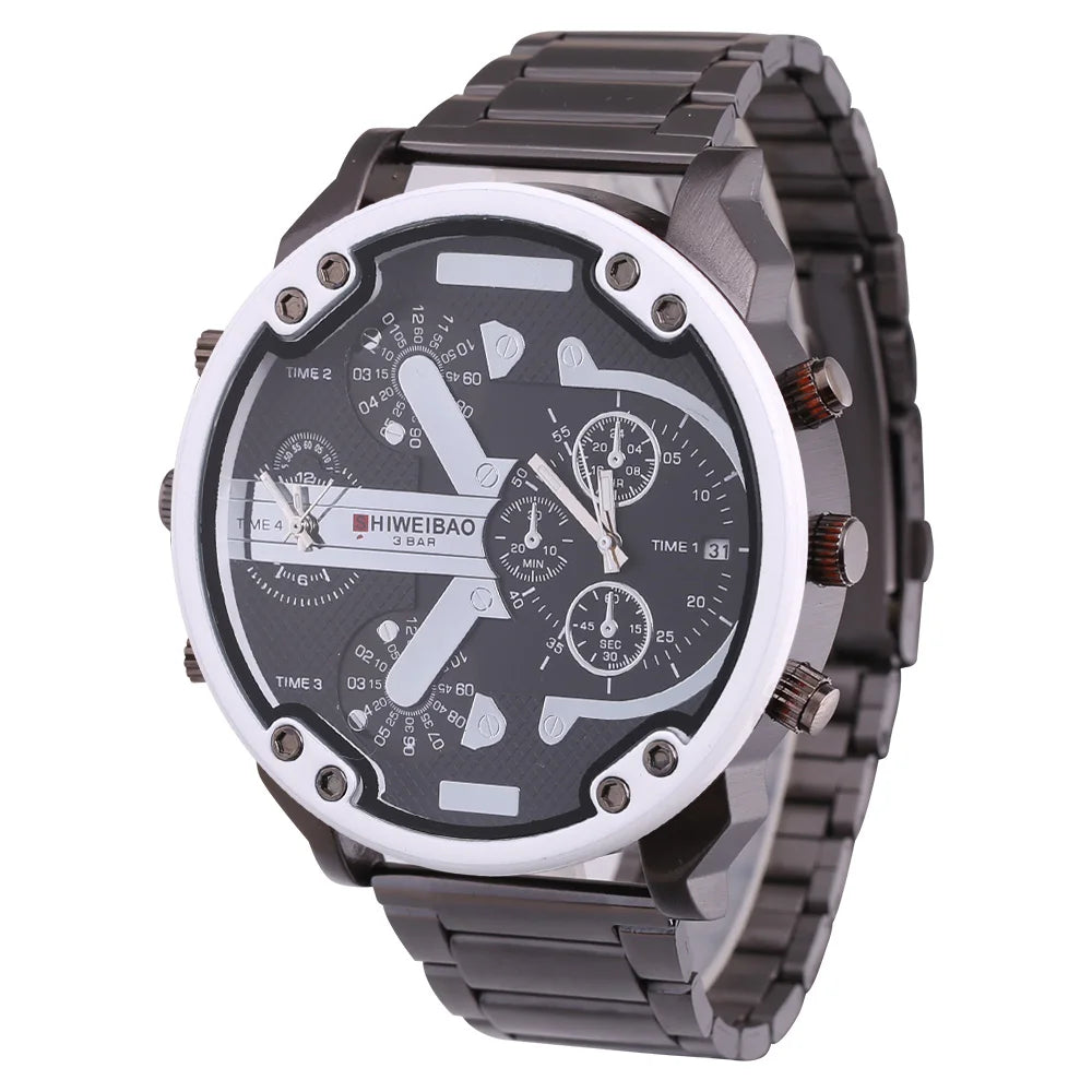 Marque grand cadran bande d'acier double affichage de l'heure hommes montres chronographe Quartz montre-bracelet militaire Relogio Masculino Hombre Reloj