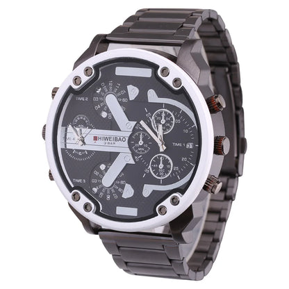 Marque grand cadran bande d'acier double affichage de l'heure hommes montres chronographe Quartz montre-bracelet militaire Relogio Masculino Hombre Reloj