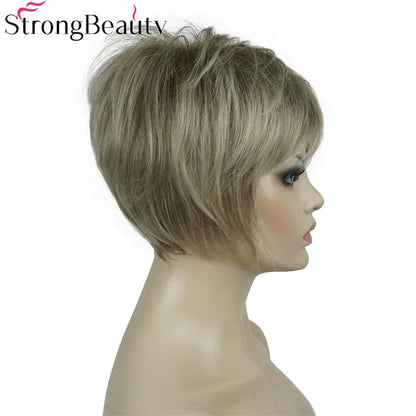 StrongBeauty-Perruques Synthétiques Courtes Droites, Cheveux Doux, Layered Shag, Ombre Blonde