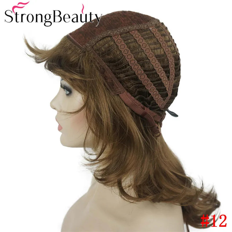 Perruque synthétique ondulée mi-longue pour femmes, cheveux naturels, sans capuchon