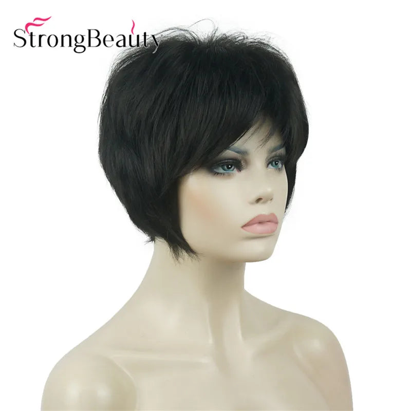StrongBeauty-Perruques Synthétiques Courtes Droites, Cheveux Doux, Layered Shag, Ombre Blonde