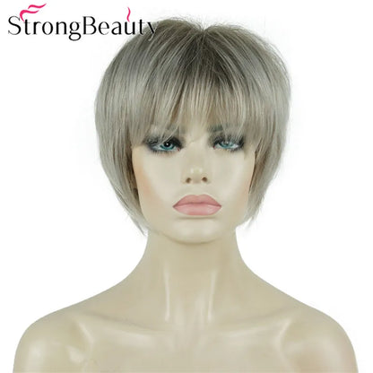 StrongBeauty-Perruques Synthétiques Courtes Droites, Cheveux Doux, Layered Shag, Ombre Blonde