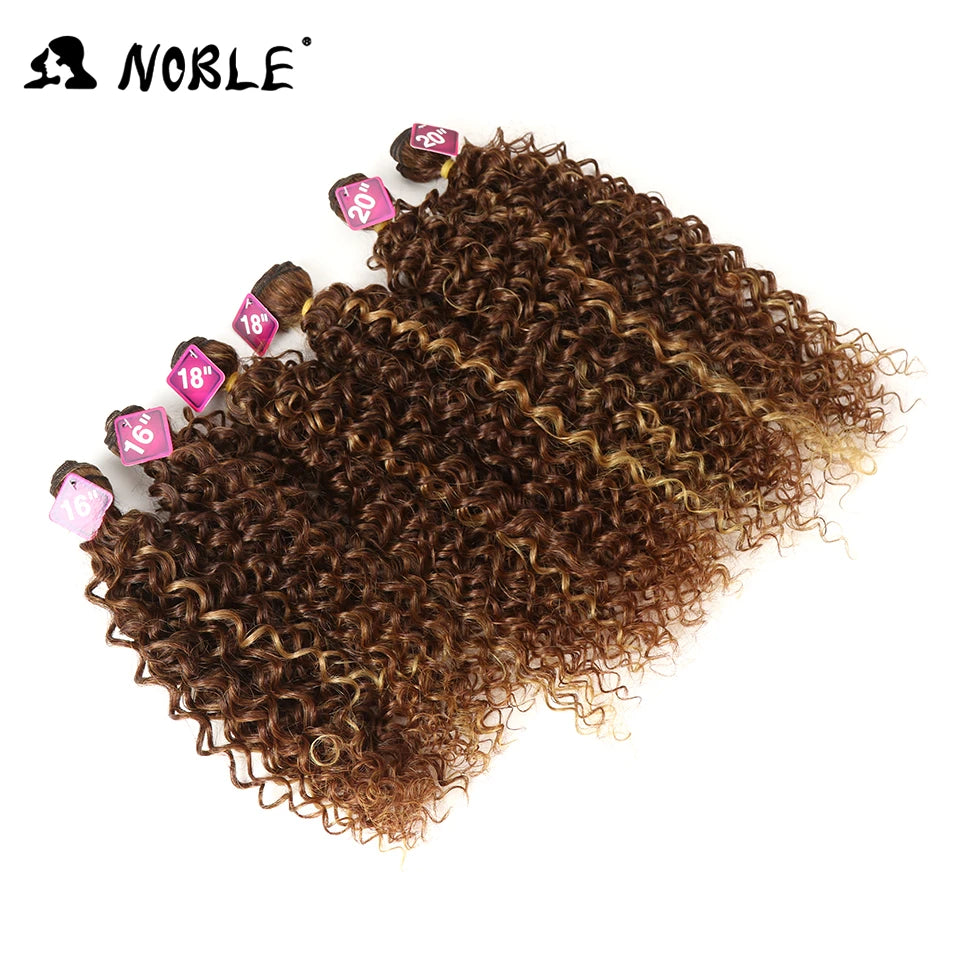 Noble tissage de cheveux synthétiques 16-20 pouces 7 pièces/lot Afro crépus bouclés paquets de cheveux avec fermeture dentelle synthétique pour les femmes noires