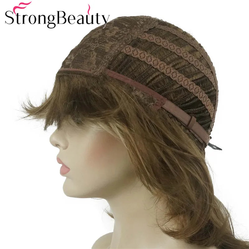 Perruque synthétique ondulée mi-longue pour femmes, cheveux naturels, sans capuchon