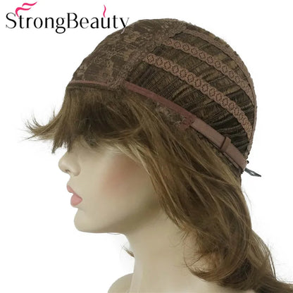 Perruque synthétique ondulée mi-longue pour femmes, cheveux naturels, sans capuchon