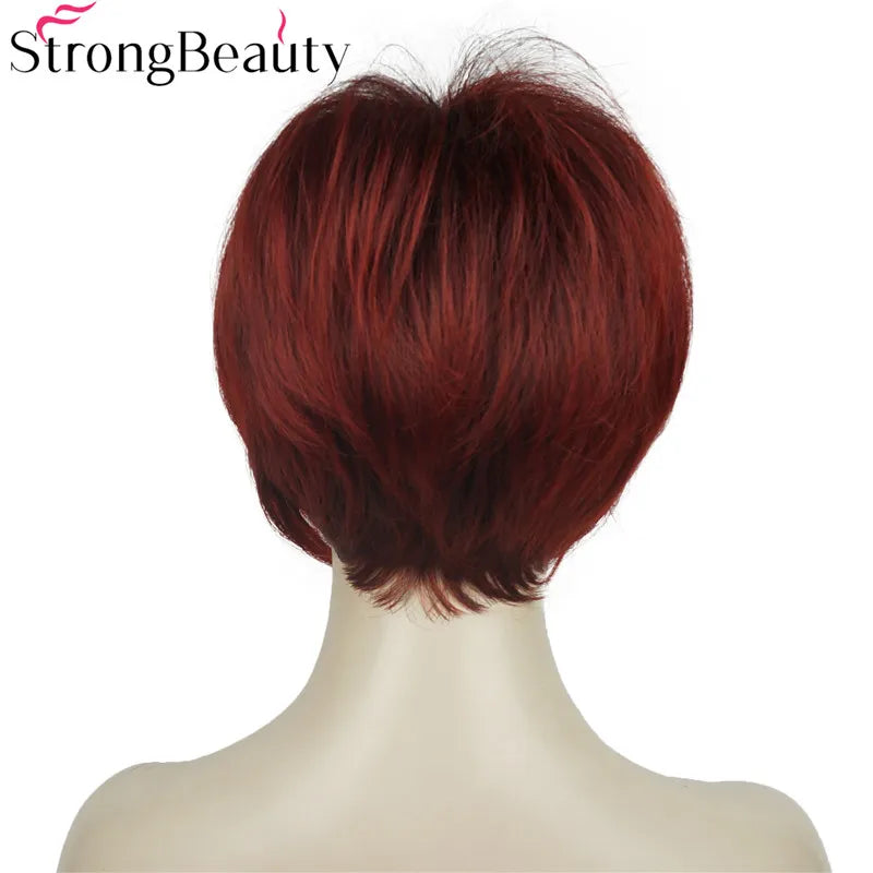 StrongBeauty-Perruques Synthétiques Courtes Droites, Cheveux Doux, Layered Shag, Ombre Blonde