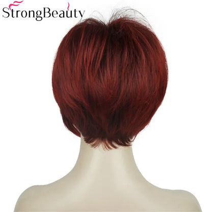 StrongBeauty-Perruques Synthétiques Courtes Droites, Cheveux Doux, Layered Shag, Ombre Blonde