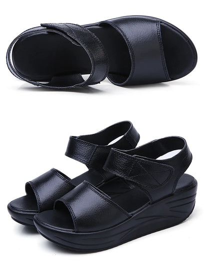 WOIZGIC-Sandales en cuir véritable pour femmes, chaussures d'été décontractées à plateforme avec boucle à crochet, AM-9018