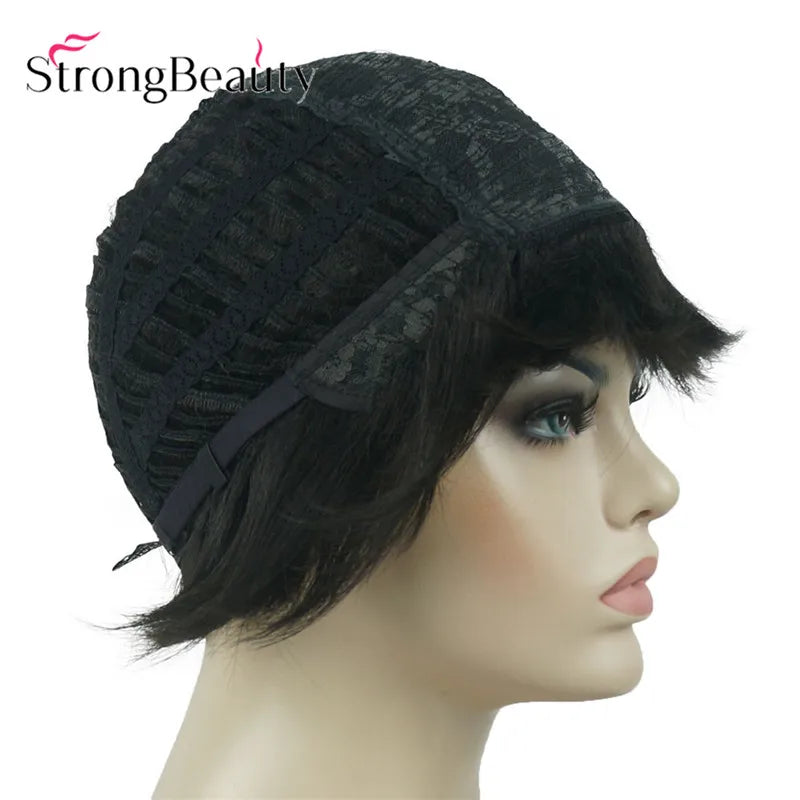 StrongBeauty-Perruques Synthétiques Courtes Droites, Cheveux Doux, Layered Shag, Ombre Blonde