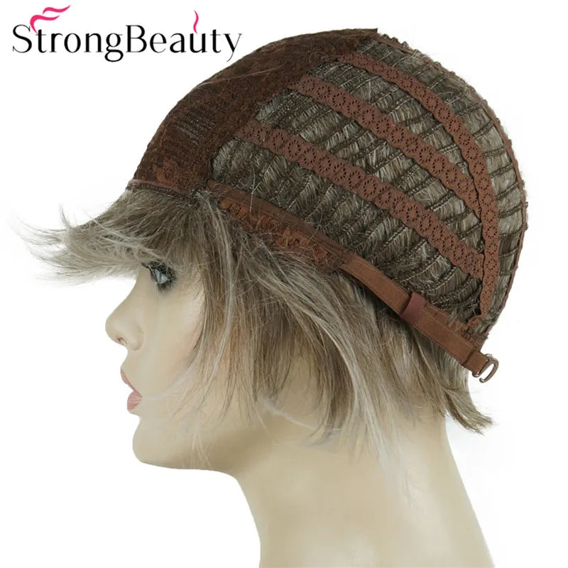 StrongBeauty-Perruques Synthétiques Courtes Droites, Cheveux Doux, Layered Shag, Ombre Blonde