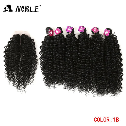 Noble tissage de cheveux synthétiques 16-20 pouces 7 pièces/lot Afro crépus bouclés paquets de cheveux avec fermeture dentelle synthétique pour les femmes noires