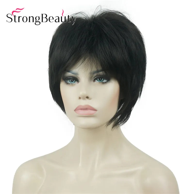 StrongBeauty-Perruques Synthétiques Courtes Droites, Cheveux Doux, Layered Shag, Ombre Blonde