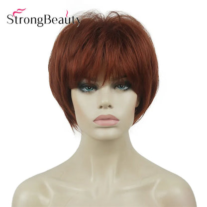 StrongBeauty-Perruques Synthétiques Courtes Droites, Cheveux Doux, Layered Shag, Ombre Blonde
