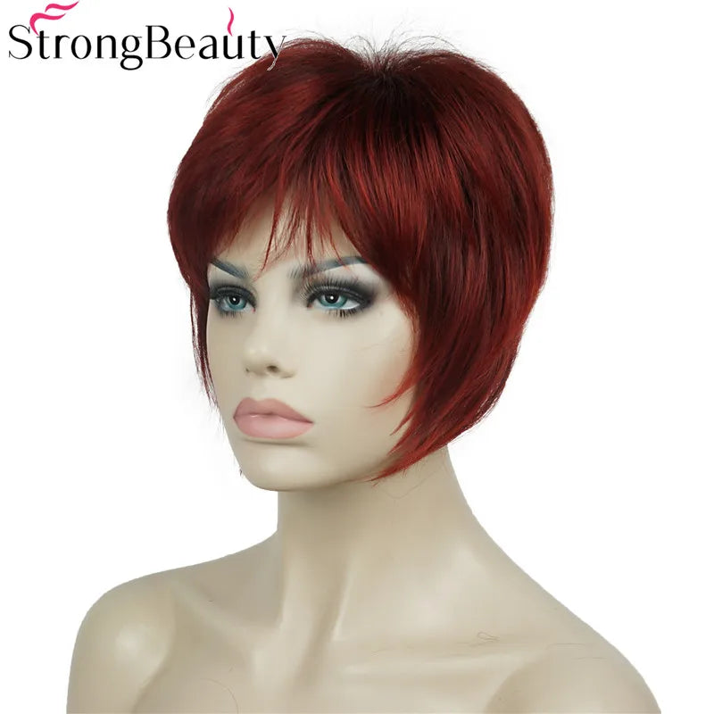 StrongBeauty-Perruques Synthétiques Courtes Droites, Cheveux Doux, Layered Shag, Ombre Blonde
