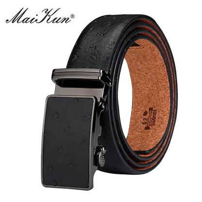 Maikun – Ceinture en cuir de luxe pour hommes, design Original, Grain d'autruche, automatique, avec boucle