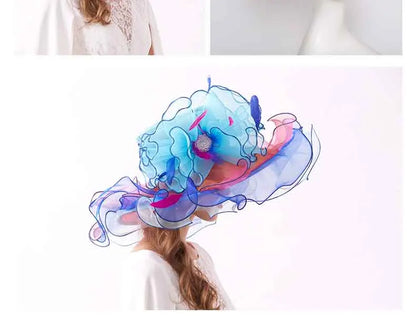 FS Organza Kentucky Derby Fascinators chapeau pour femmes dames à large bord chapeaux de soleil fleurs élégant mariage mariée église fête Fedoras