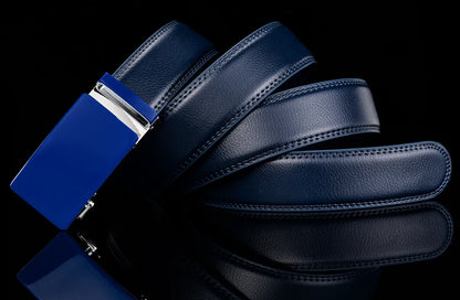 Plyesxale-Ceinture en cuir véritable pour homme, ceinture habillée à cliquet, haute qualité, automatique, bleu, rouge, marron clair, environnement B36