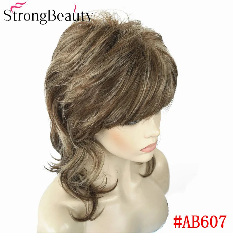 Perruque synthétique ondulée mi-longue pour femmes, cheveux naturels, sans capuchon