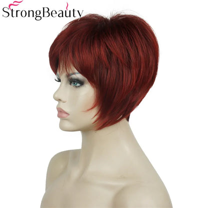StrongBeauty-Perruques Synthétiques Courtes Droites, Cheveux Doux, Layered Shag, Ombre Blonde