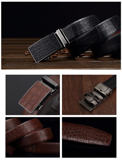 Maikun – Ceinture en cuir de luxe pour hommes, design Original, Grain d'autruche, automatique, avec boucle